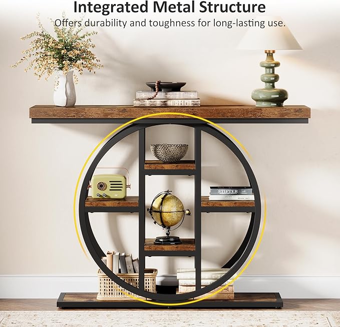 41" Console Table for Entryway, 4-Tier Industrial Narrow Wood Sofa Accent Tables - Image 7