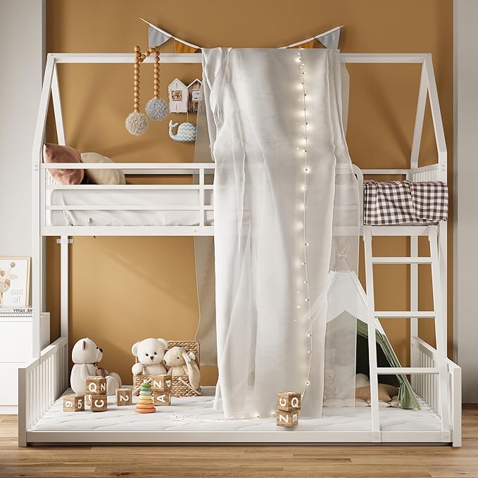LIKIMIO Bunk Bed Twin Over Full Size, House Bunk Bed Frame - Image 8