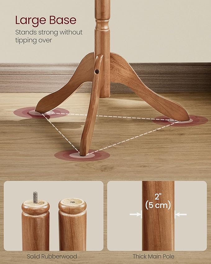 VASAGLE Solid Wood Coat Rack and Stand, Free Standing Hall Coat Tree - Image 4
