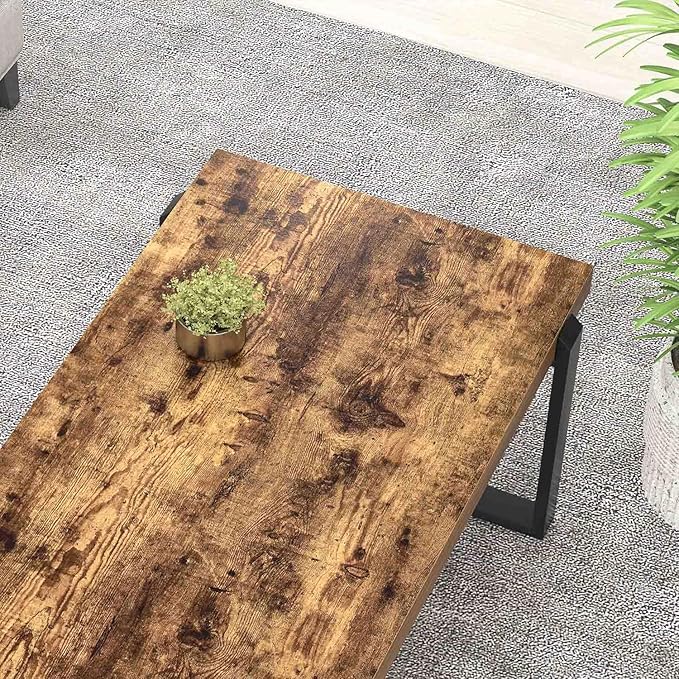 FOLUBAN Coffee Table, Modern Rustic Wood and Metal Center Table, Industrial - Image 4