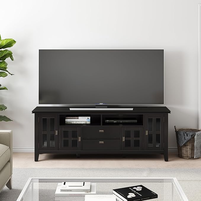 SIMPLIHOME Artisan SOLID WOOD 72 Inch Wide Transitional TV Media Stand in - Image 2