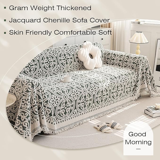 STACYPIK Green Jacquard Sofa Cover - Image 2