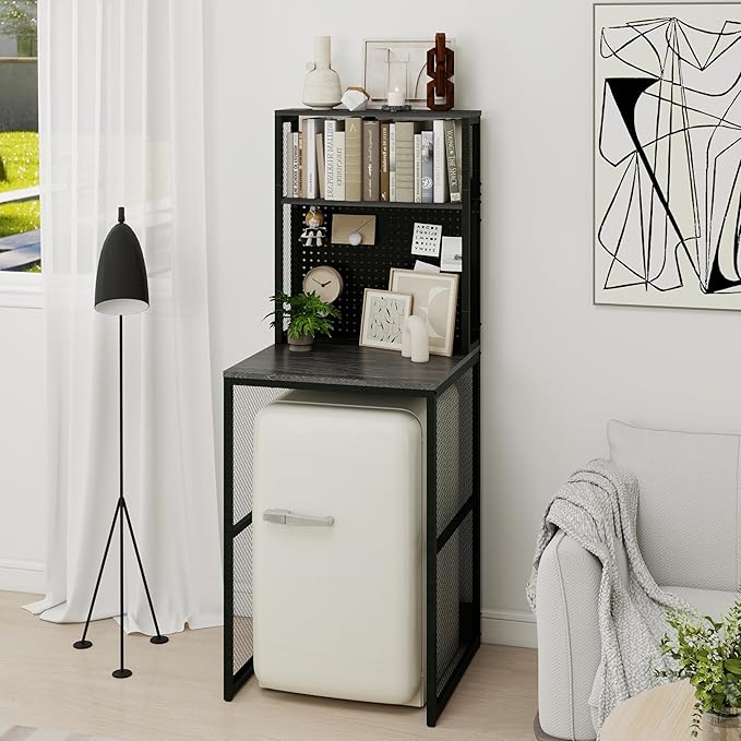 Mini Fridge Stand Shelf with Storage, Bakers Rack Coffee Bar Table Microwave - Image 8
