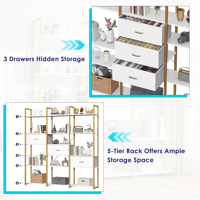 73.6" Tall Bookshelf with 3 Drawers and 16 Storage Shelves, Industrial Bookcase - Image 5