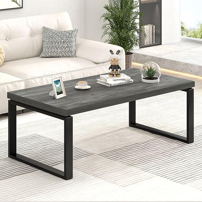 EXCEFUR Modern Coffee Table, Rustic Wood and Metal Center Table - Image 3
