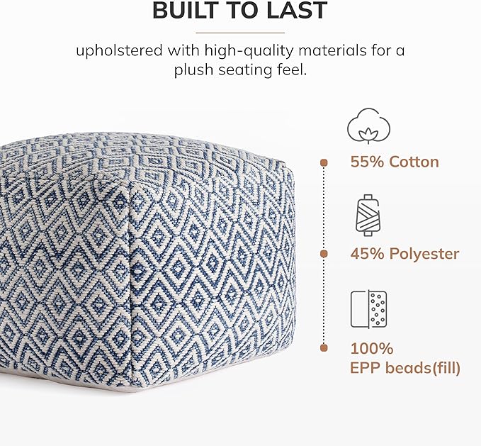 Anji Mountain 22"x22"x16" Handmade & Handcrafted Ottoman Pouf Comfortable Pouf - Image 3