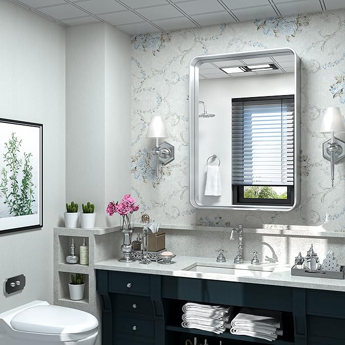 TokeShimi 24 x 32 Inch Brushed Silver Bathroom Mirror - Image 2