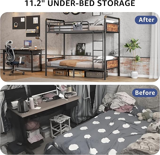 Metal Bunk Bed Twin Over Twin, Industrial Bunkbeds Heavy Duty Bed - Image 7