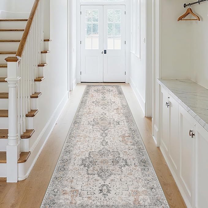 GENIMO Runner Rug 2'6''x8, Non Slip Vintage Hallway Runner Rugs, Low Pile - Image 9