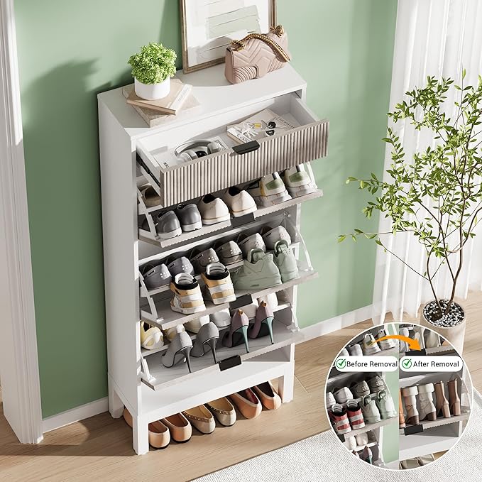 GarveeHome Shoe Cabinet with 3 Flip Doors & 1 Drawer, Entrance Wooden Shoe Rack - Image 4