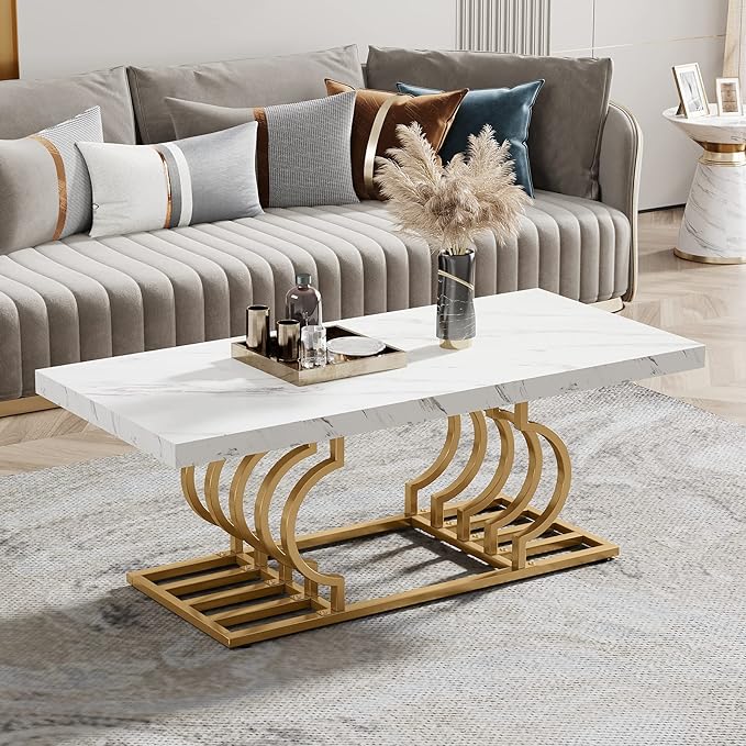 Tribesigns Modern Coffee Table, 47 Inch Faux Marble Cocktail Table by Tribesigns