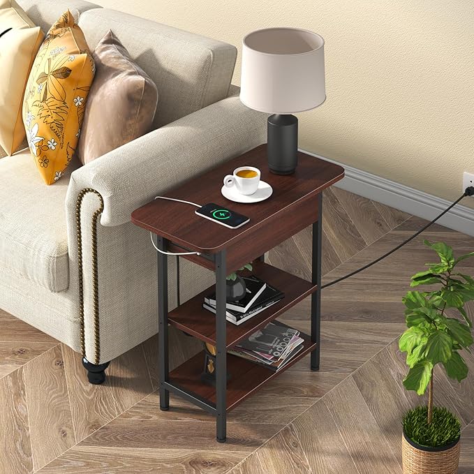 LIDYUK End Table with Charging Station, Flip Top Narrow Side Table - Image 2