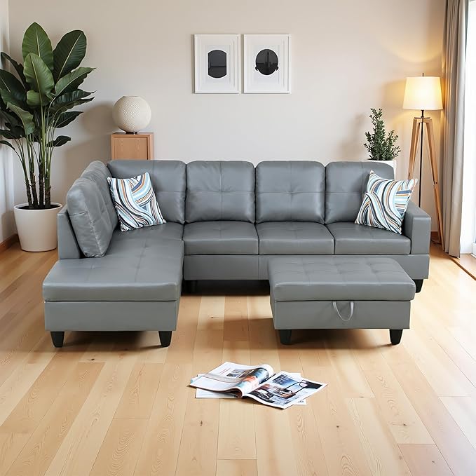 Osparple L Shaped Couch PU Leather Sectional Couches by Unknown