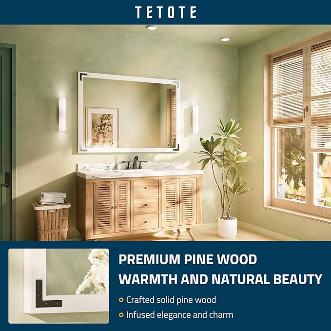 TETOTE 48 x 36 White Wooden Mirror - Image 2