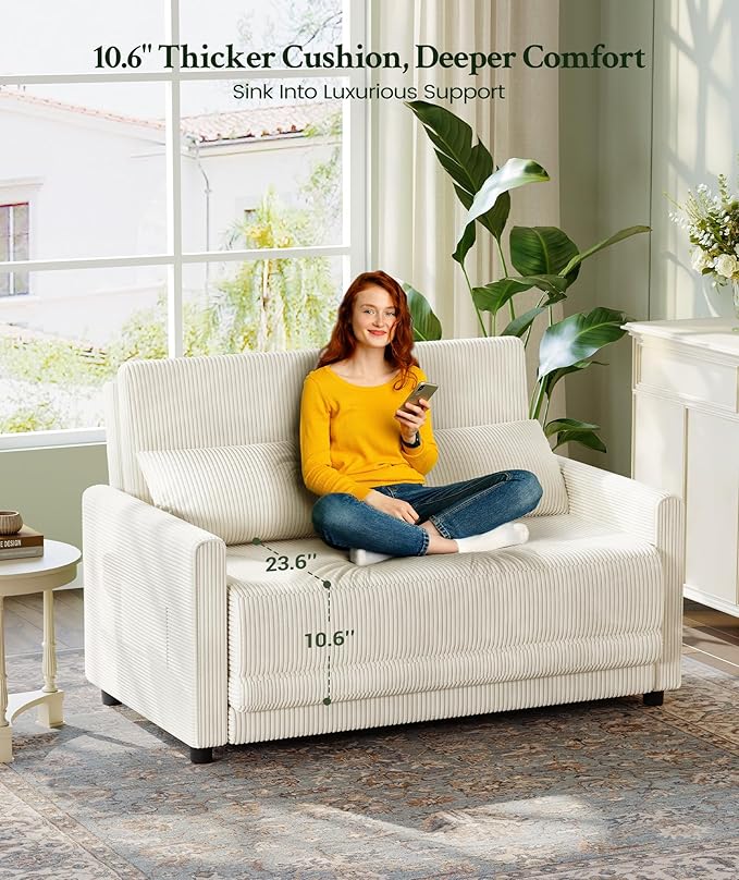 53” Convertible Sofa Bed Couch, Corduroy Couch Bed, 6-Position Loveseat Sleeper - Image 5