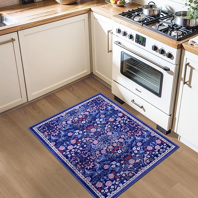 Entryway Rug 2X3 Small Rugs: Floral Washable Door Mat Vintage Soft Low Pile - Image 4