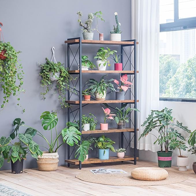 Bookshelf, 5 Tier Book Shelf, Industrial Tall Bookcase - Image 7