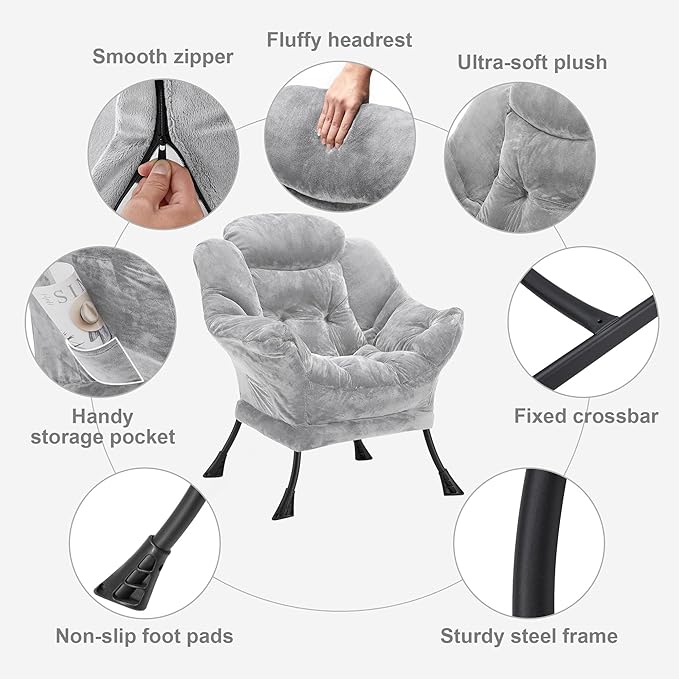 Fabric Lazy Chair for Adults, Oversized Upholstered Sofa Chair, Plush Comfy - Image 5