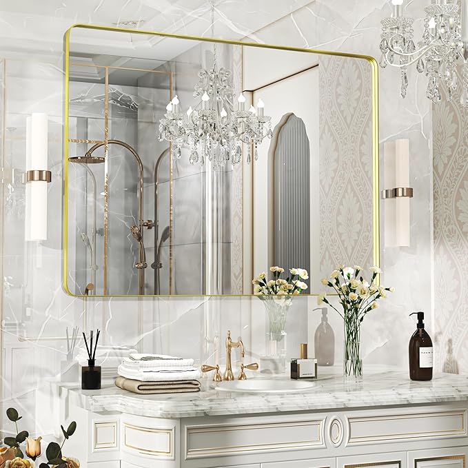 48×36 Glod Bathroom Mirror, Rectangular Bathroom Vanity Mirror by FunMemories