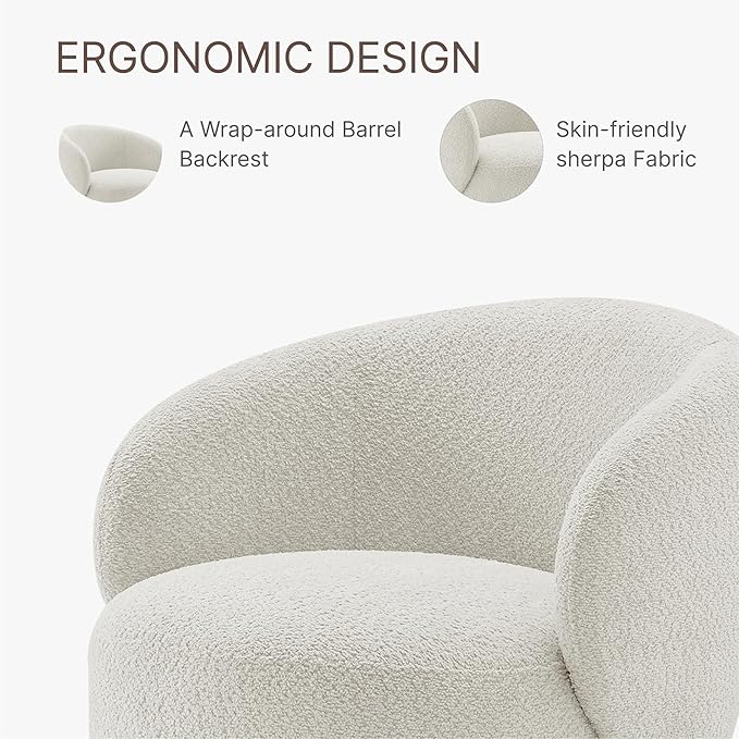 Swivel Accent Chair Round Barrel Armchair Upholstered Performance Fabric - Image 5