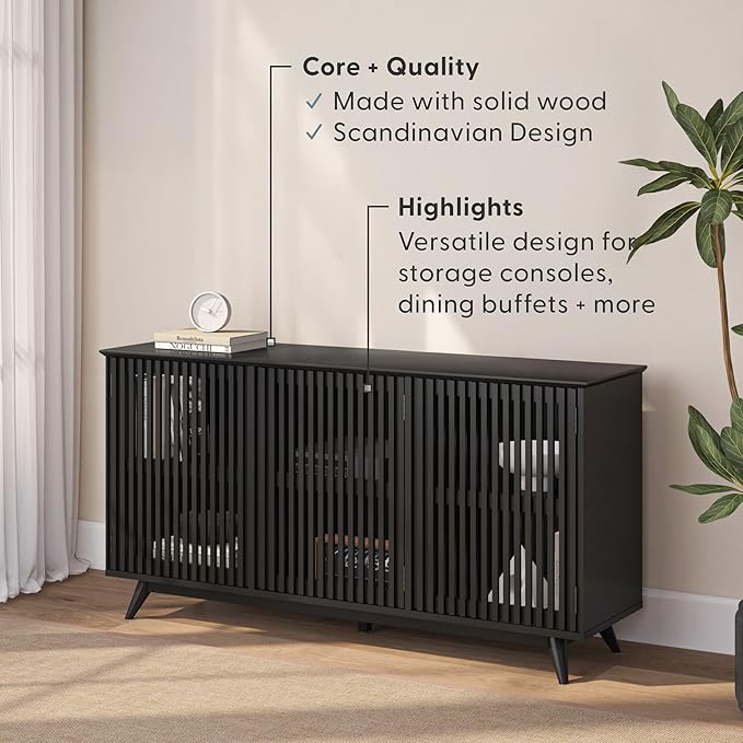 Plank+Beam Mid-Century Modern Wood TV Stand, Three Door Solid Wood - Image 4