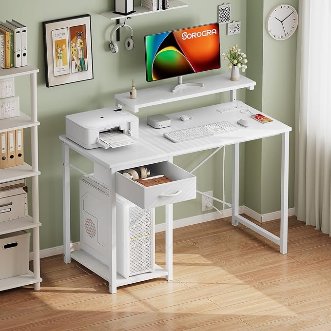 Computer Desk with Adjustable Monitor Stand, 39.4 in Small Desk with Reversible by Sorogra