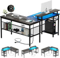 L Shaped Computer Desk with Magic Power Outlets and Smart LED Light, Reversible by iSunirm