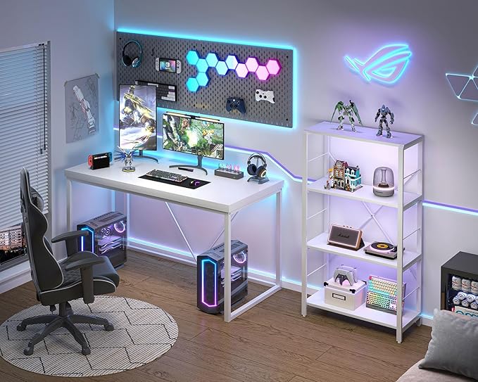 EXCEFUR White Computer Desk, Modern Home Office Desk, Small Wood Study Writing - Image 3