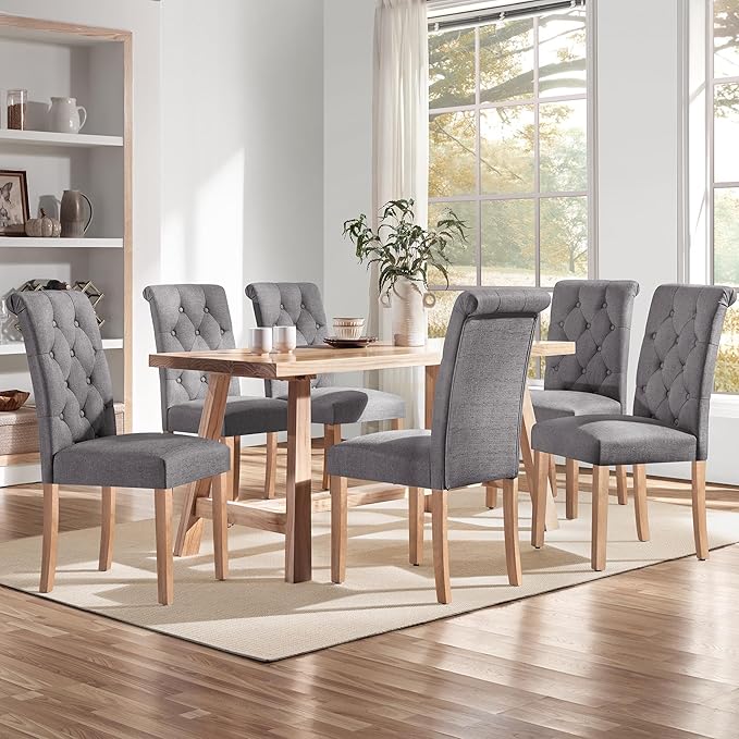 Yaheetech Dining Chairs Set of 6 Fabric Upholstered Dining Room Chairs - Image 4