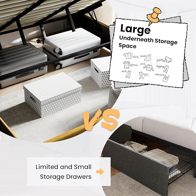 SHA CERLIN King Size Lift Up Storage Bed/Modern Wingback Headboard/Upholstered - Image 3