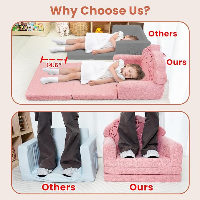 TinyPalsa Kids Couch, Convertible Sofa to Lounger Fold Out, Gift - Image 4