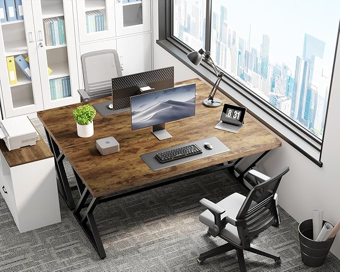 LVB Rustic Wood Computer Desk, Metal Home Executive Office Desk, Industrial - Image 7