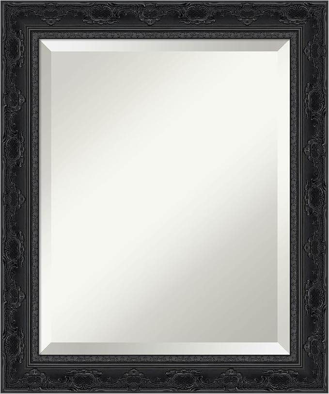 Amanti Art Bathroom Mirror for Over Sink, 25x21 Filigree Gloss Black Rectangle by AmantiArt