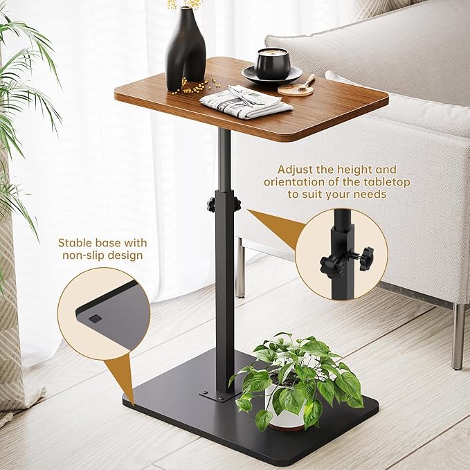 NiHome Minimalist Height Adjustable End Table, 360° Rotatable Sofa Armrest Side - Image 6