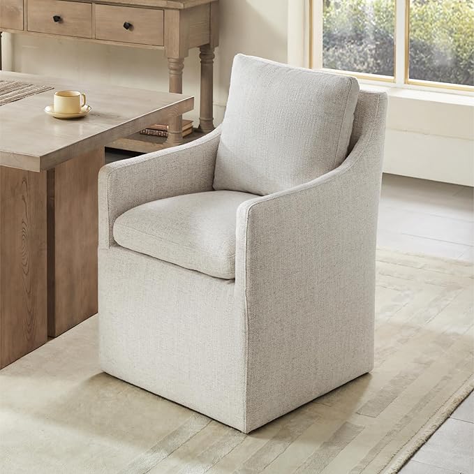 Upholstered Dining Chairs with Casters No Assembly Modern Accent Armchair with - Image 8