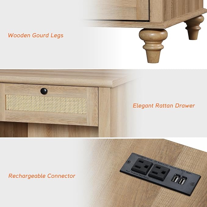 WAMPAT Rattan Nightstand Side Table - Image 7