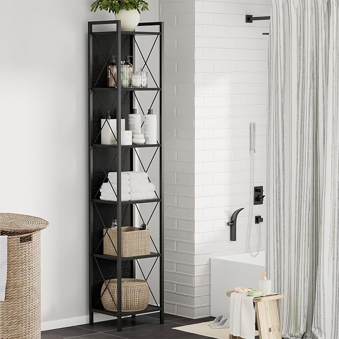 Homhedy 6 Tier Bookshelf Bookcase, Tall Narrow Bookshelf - Image 7