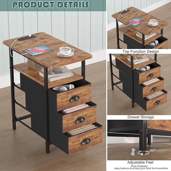 End Table with Charging Station, LED Side Tables with USB Ports and Outlets - Image 5