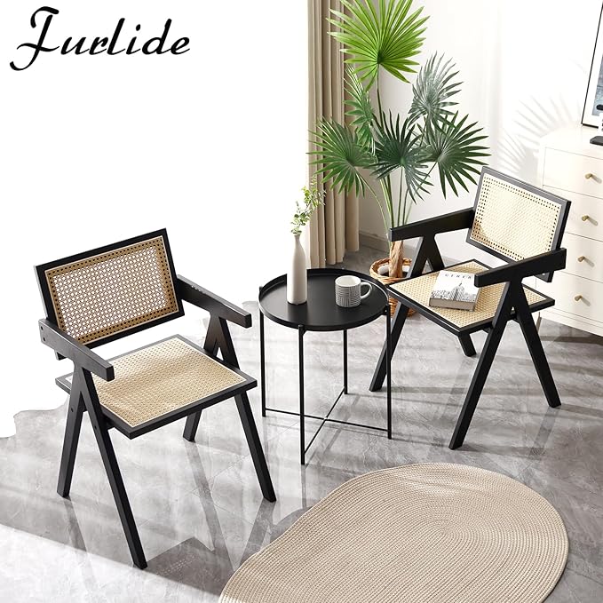 Rattan Dining Chairs Set of 2, Modern Mid Century Dining Chairs - Image 6