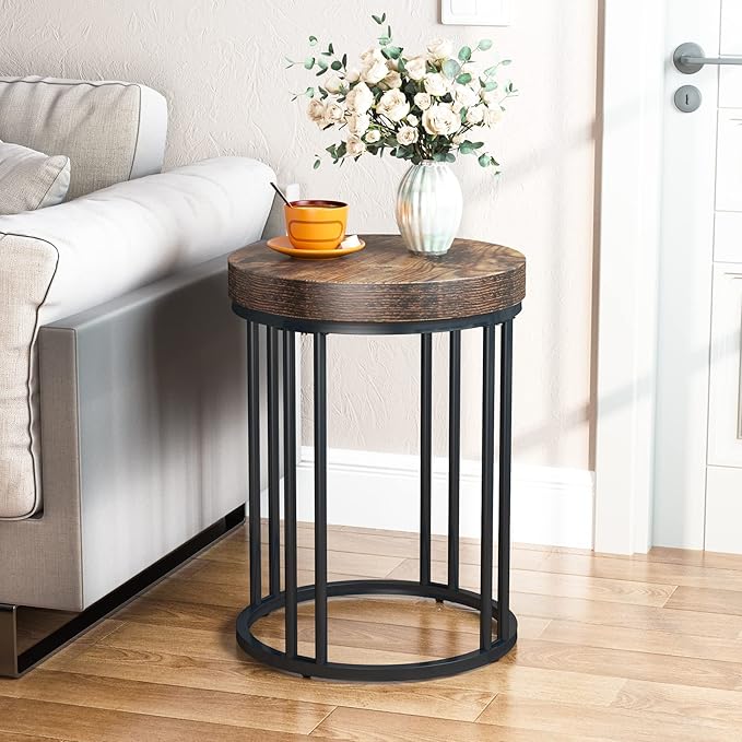 LITTLE TREE Round End Table, Industrial Side Table Small Accent Table, Metal - Image 6