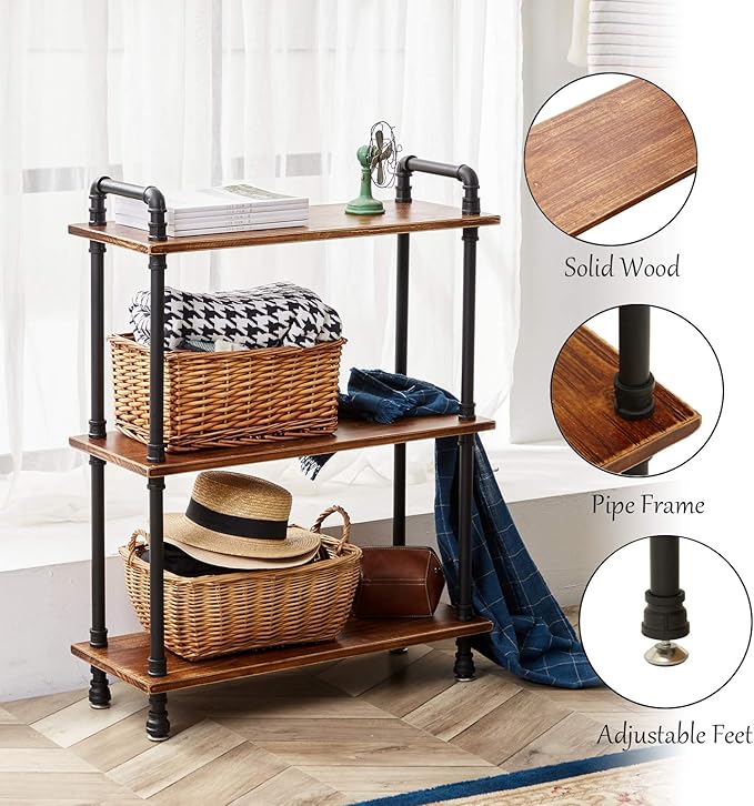 Industrial Bookshelf, 3 Tier Pipe Shelving, Industrial Pipe Shelf - Image 3