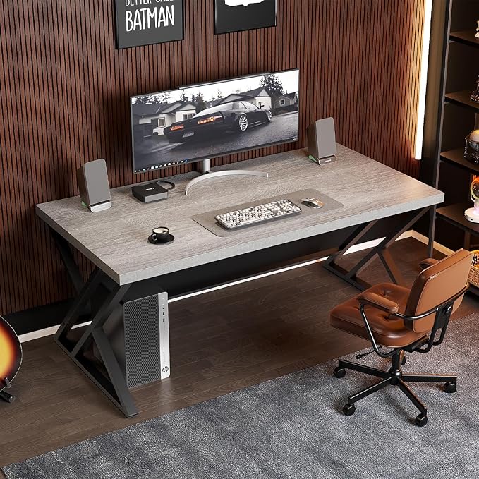 LVB Grey Desk, Industrial Wood Home Office Computer Desk - Image 3