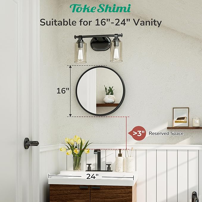 TokeShimi 16 in Round Black Bathroom Mirror Framed, Modern Circle Wall Mirror - Image 2