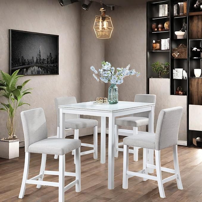 5PCS Modern White Counter Height Dining Table Set, Square Table - Image 4