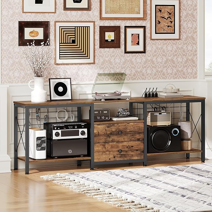 TV Stand with Power Outlet Up to 70 Inch, Entertainment Center with 2 Fabric - Image 3