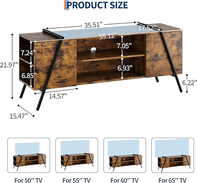 Garvee 55 Inch TV Stand with Slanted Metal Legs, Industrial Media Console with - Image 7