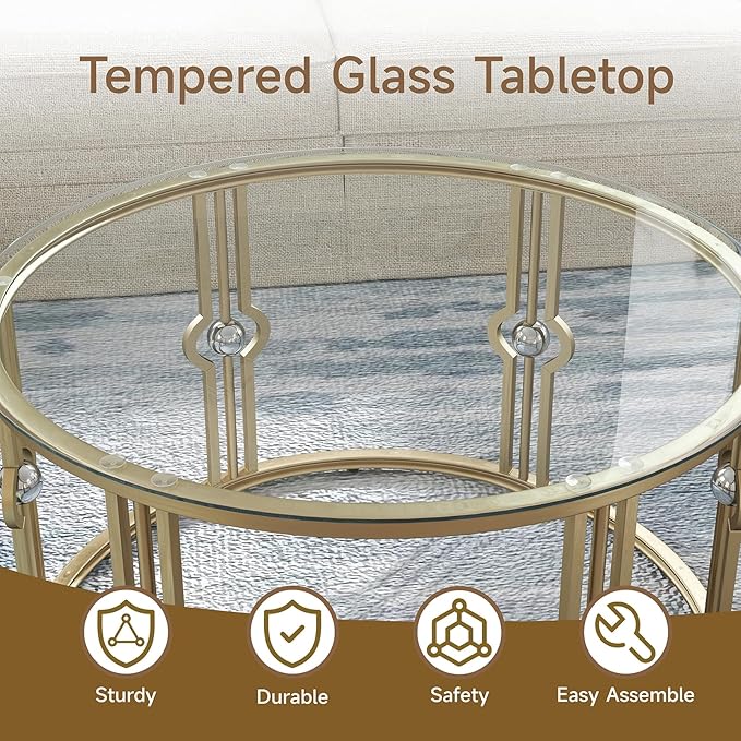 OIOG Glass Coffee Table for Living Room, Round Coffee Table for Office - Image 3