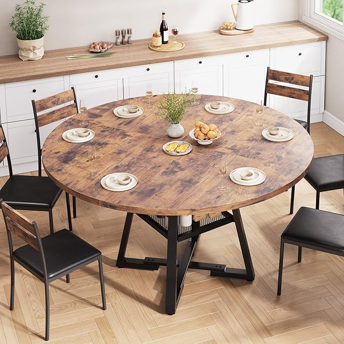 51'' Round Dining Table for 6, Kitchen Dining Room Circle Dinner Pedestal Table - Image 6