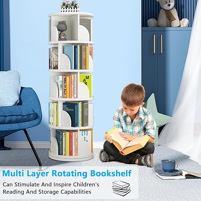 Rotating Bookshelf Tower, 360 Display 5 Tier Floor Standing Bookcase Storage - Image 3