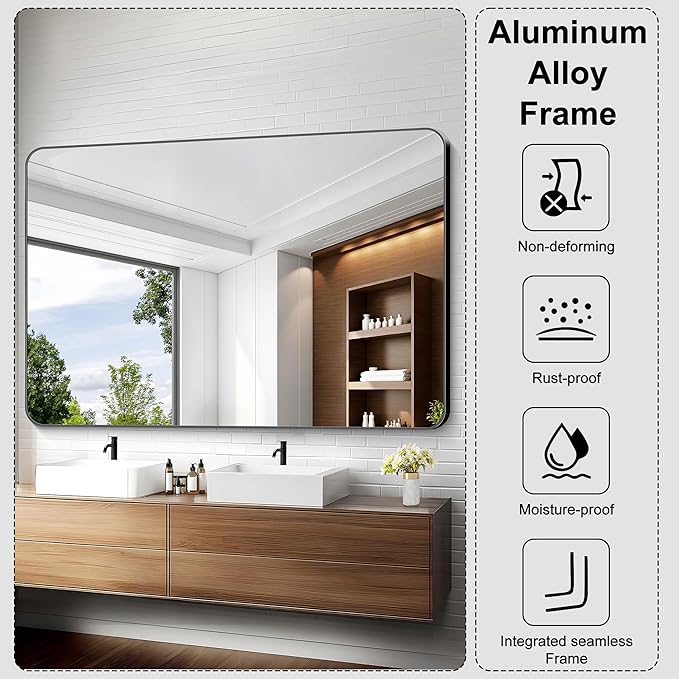 KOCUUY Black Bathroom Mirror 60"x36", Large Vanity Mirror - Image 7